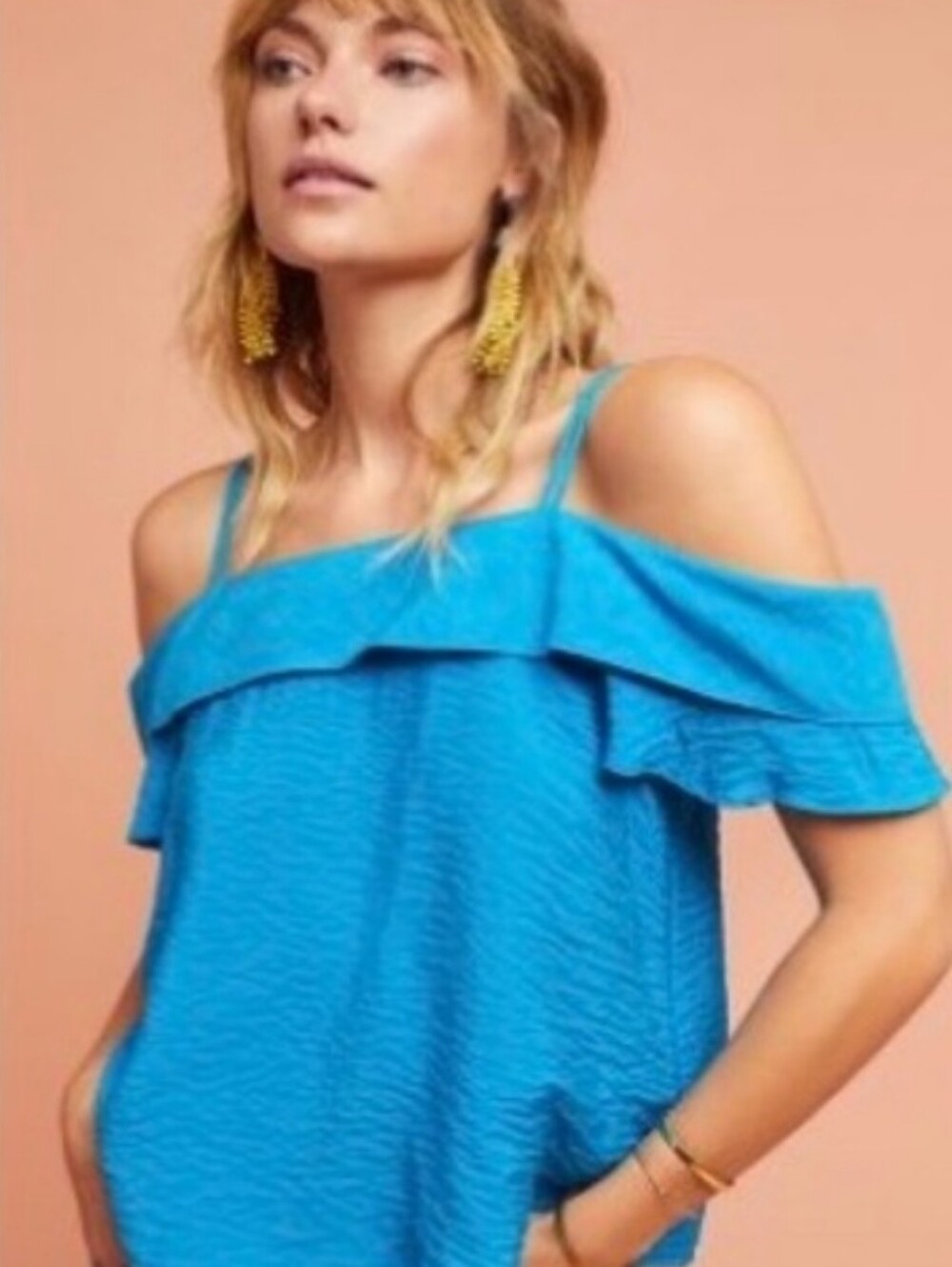Anthropologie Maeve Turquoise Off-Shoulder Ruffle Camisole Size Large